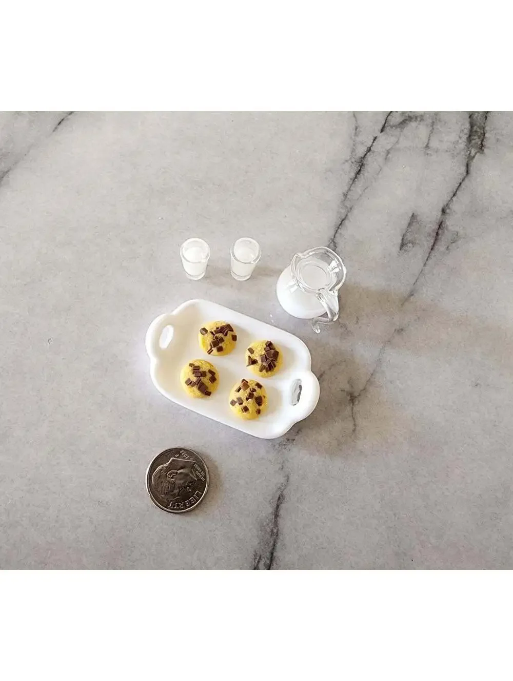 Miniature Dollhouse Milk and Chocolate Chip Cookies Tray Platter Set